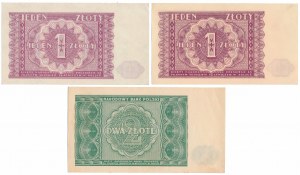 Zestaw 2x 1 zł 1946 - odmiany kolorystyczne i 2 zł 1946 (3szt)