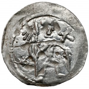 Boleslaw IV the Curly, Denarius - Two behind the table - * and +.