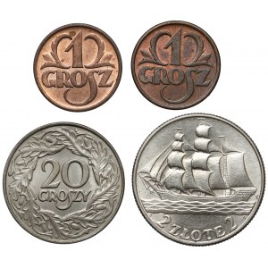 1 grosz - 2 złote 1923-1938, zestaw (4szt)