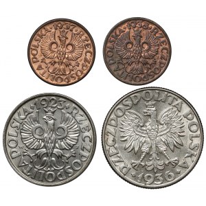 1 Pfennig - 2 Zloty 1923-1938, Satz (4 Stück)