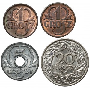 1 - 20 groszy 1923-1939, zestaw (4szt)