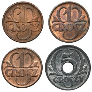 1 and 5 pennies 1936-1939 (4pcs)