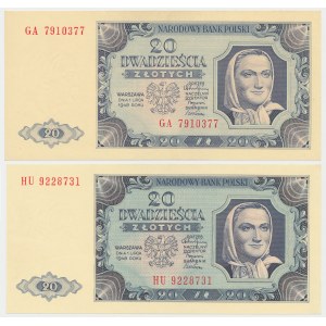 20 złotych 1948 - GA i HU - zestaw (2szt)