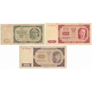 50, 100 und 500 Zloty 1948 - Satz (3 Stück)
