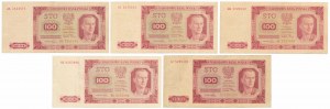 100 złotych 1948 - MIX serii (5szt)