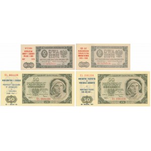 2 und 50 Zloty 1948 - mit Gedenkdrucken (4 Stück)