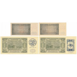 2 und 50 Zloty 1948 - mit Gedenkdrucken (4 Stück)