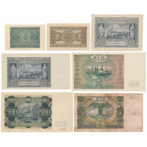 Banknoty okupacji w tym 100 zł 1934 z FAŁSZYWYM przedrukiem GG (7szt)