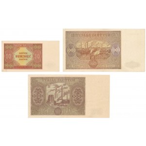 Set of 10 and 1,000 zlotys 1946 and 1,000 zlotys 1947 (3pcs)