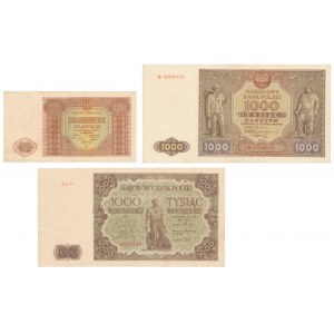Set of 10 and 1,000 zlotys 1946 and 1,000 zlotys 1947 (3pcs)
