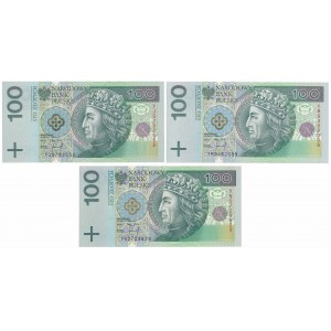 100 złotych 1994 - YJ, YM i YN - serie zastępcze (3szt)