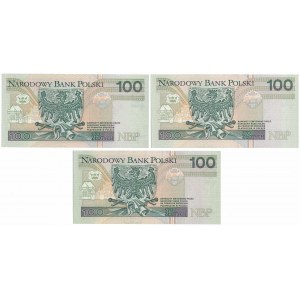 100 złotych 1994 - YJ, YM i YN - serie zastępcze (3szt)