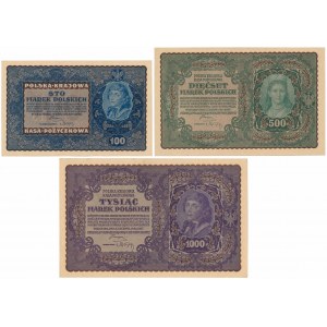 100, 500 i 1.000 mkp 08.1919 - zestaw (3szt)