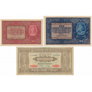 Set of 20 and 100 mkp 08.1919 and 50,000 mkp 1922 (3pcs)