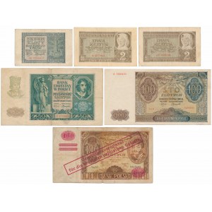 Besatzungsbanknoten einschließlich 100 Zloty 1932 mit einem FALSCHEN Nachdruck von GG (6 Stück)