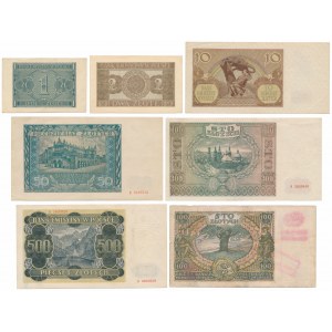 Banknotes of the occupation including 100 zlotys with a FALSE reprint of GG (7pcs)