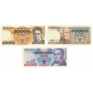 Set of 20,000, 50,000 and 100,000 zloty 1989-1993 (3pcs)