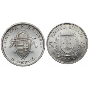 Hungary and Slovakia, 5 pengo 1938 and 50 korun 1944, lot (2pcs)
