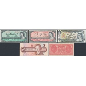 Canada, 1 & 2 Dollars 1954-1986 & Germany, 2 RM (5pcs)