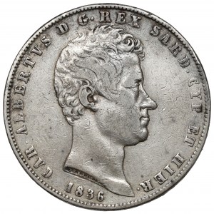 Italy, Sardinia, Carlo Alberto, 5 lire 1836 P