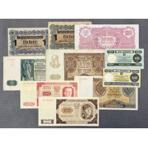 Set of Polish banknotes 1916-1948, including PEWEX (10pcs)