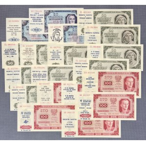 Kolekcja banknotów z 1948 z nadrukami okolicznościowymi (19szt)