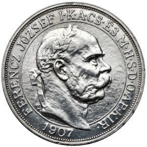 Hungary, Franz Joseph I, 5 corona 1907 - 40 years of coronation