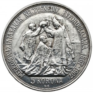 Hungary, Franz Joseph I, 5 corona 1907 - 40 years of coronation