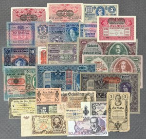 Austria, zestaw banknotów i bonów (23szt)