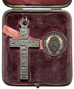 Pamiątki Powstania Styczniowego - Pudełko z medalem 1863 i Krzyżem Żałoby Narodowej