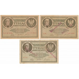 1.000 mkp 1919 - ohne Stempel und mit Stempel Ohne Wert (3 St.)