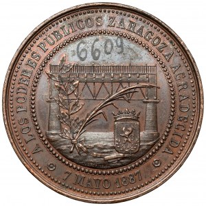 Hiszpania, Medal 1887 - A Los Poderes Publicos Zaragoza Agradecida