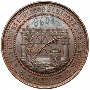 Spanien, Medaille 1887 - A Los Poderes Publicos Zaragoza Agradecida