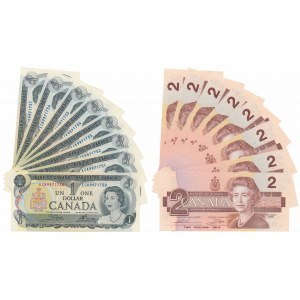 Kanada, 1 Dollar 1973 i 2 Dollars 1986 - kolejne numery (16szt)