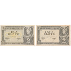 2 zloty 1936 - with and without subprint, series and numbering (2pcs)