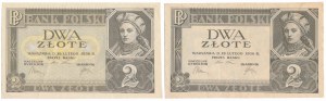 2 zloty 1936 - with and without subprint, series and numbering (2pcs)