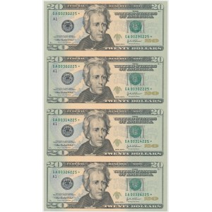 USA, 20 Dollars 2004 - replacement series - uncut 4 pieces in a dedicated album