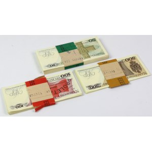 NIEPEŁNE paczki bankowe 50, 100 i 500 złotych 1982-1988