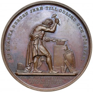 Sweden, Oscar I, Medal 1847 - von P. H. Lundgren. Auf den Bergbau