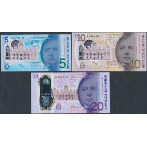 Szkocja, 5, 10 i 20 Pounds Sterling 2016-2019 - polimery (3szt)