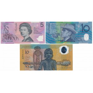 Australia, 5 & 2x 10 Dollars 1988-2006 - Polymers (3pcs)