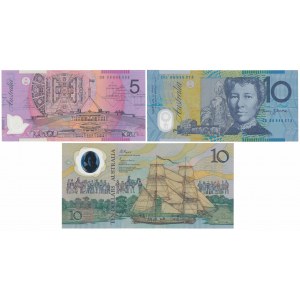 Australia, 5 & 2x 10 Dollars 1988-2006 - Polymers (3pcs)