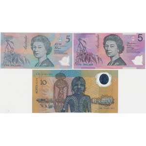 Australia, 2x 5 & 10 Dollars 1988-2006 - Polymers (3pcs)