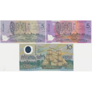 Australia, 2x 5 & 10 Dollars 1988-2006 - Polymers (3pcs)