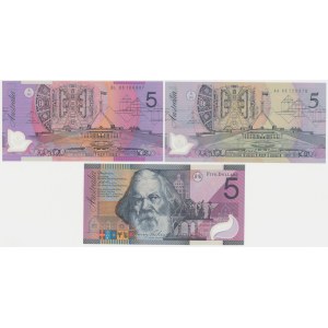 Australia, 5 Dollars 1992-2005 - Polymers (3pcs)