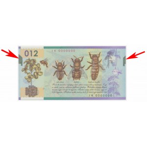 PWPW 012 Pszczoła - JK 0000000 - BŁĄD DRUKU - rozcięty UL