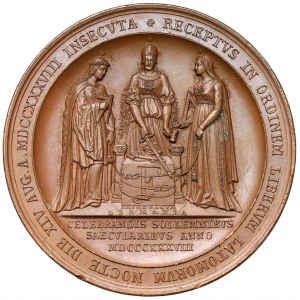 Niemcy, Brandenburgia-Prusy, Fryderyk Wilhelm III, Medal 1838 - 100-rocznicę przyjęcia Fryderyka Wielkiego do masonerii