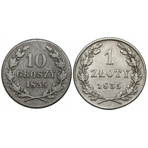 Wolne Miasto Kraków, 10 groszy i 1 złoty 1835, zestaw (2szt)