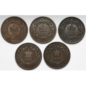 Kanada - centy 1861-1904, Newfoundland, Nova Scotia, New Brunswick - zestaw (5szt)