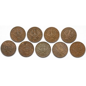 2 pennies 1928-1938, set (9pcs)